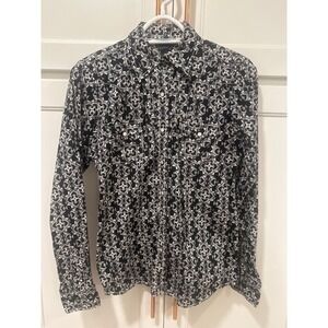 Cruel Girl Western Shirt Medium Black White Print Long Sleeve pearl snap horse